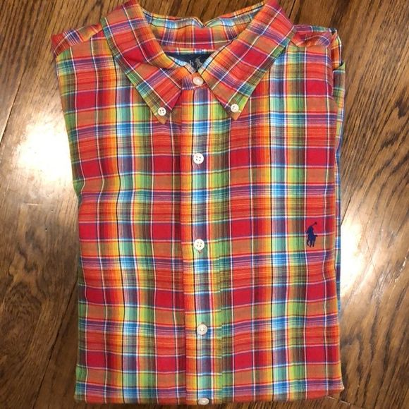 RALPH LAUREN Men’s Red Yellow Blue Bright Long Sleeve Button Down Shirt Sz XL - Picture 1 of 11